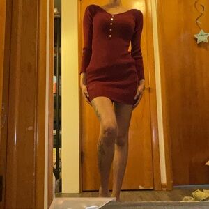 Source Unknown Burgundy Buttoned Mini Dress